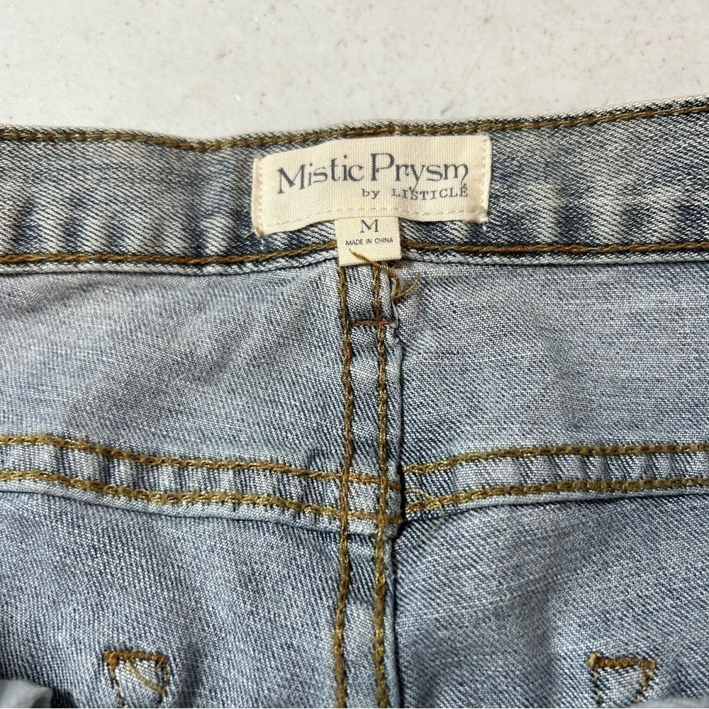 Mistic Prysm Women’s Destroyed Frayed Hem Jeans Size Medium Patina Blue Gray - Picture 4 of 6